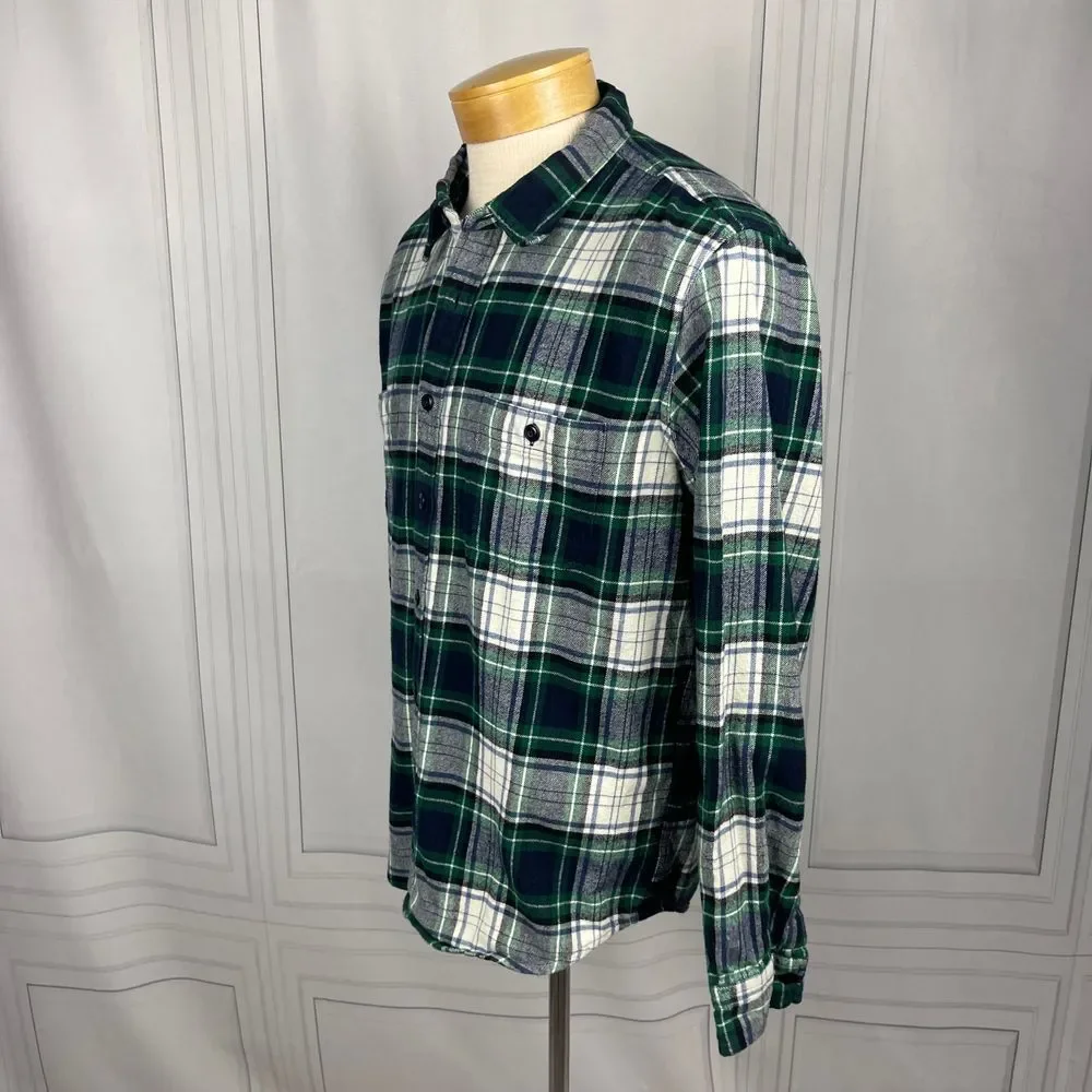 J.‎ Crew-Double Brushed Flannel Plaid Button Down Shirt-Slim Fit -Green Navy-XL